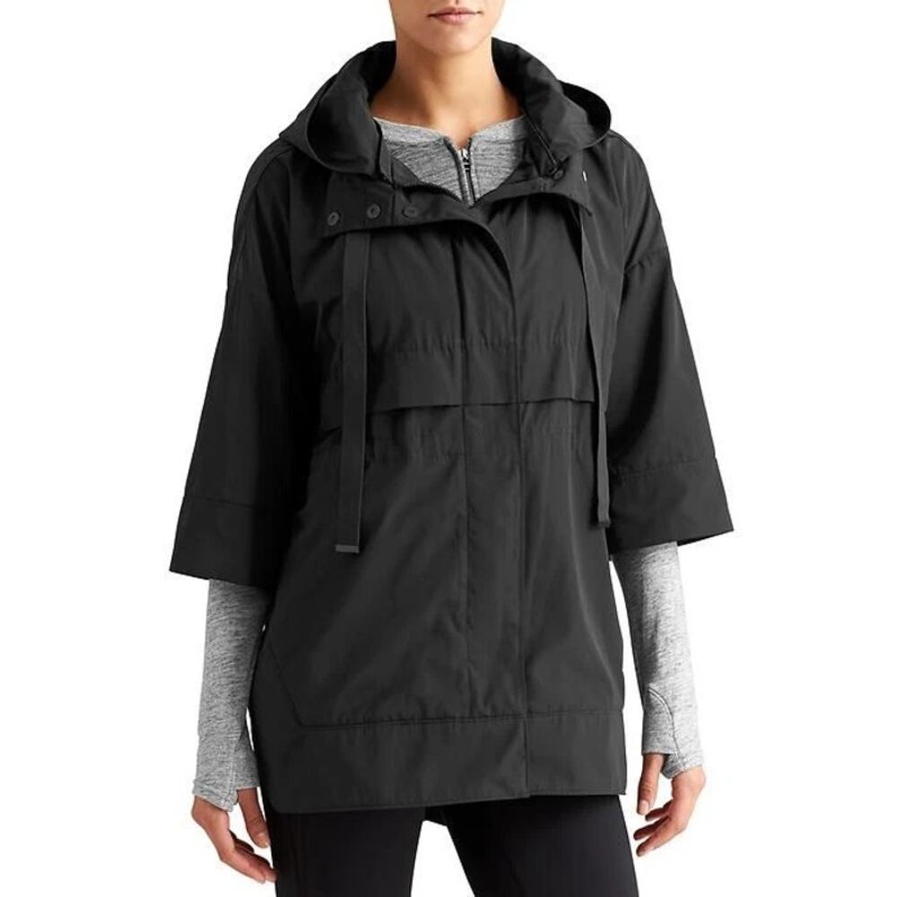 Derek Lam 10 C Athleta Rain Jacket Women's Size Small Black Full-Zip Hooded